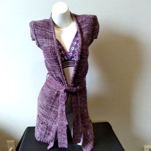 NWT Mudd Knit Cardigan Sweater with Front Tie Purple Medium EUC